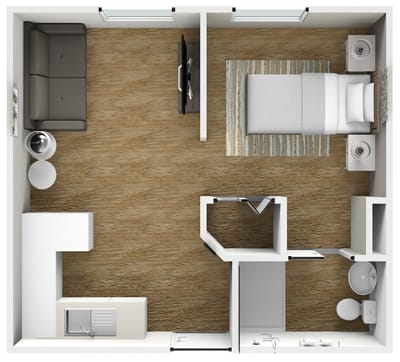 Floor plan of a private resident room
