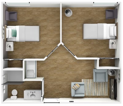 Architectural floor plan of a shared resident room