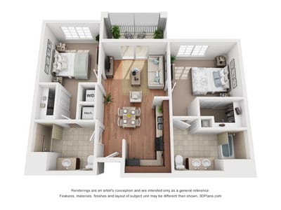 Architectural floor plan of a two-bedroom suite