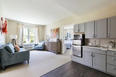 Bright interior of a private resident room