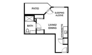 Architectural floor plan of a living unit