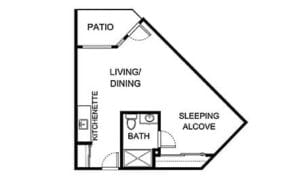 Architectural floor plan of a living unit