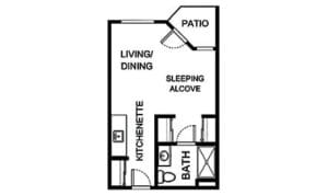 Floor plan of a resident living unit layout