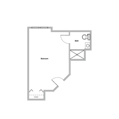 Architectural floor plan of a bedroom unit