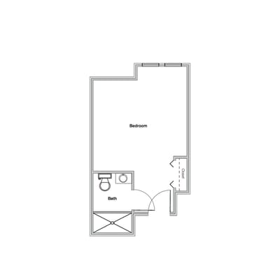 Architectural floor plan of a bedroom and bath