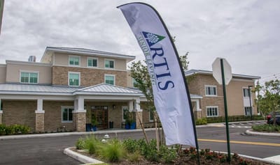 Facility logo displayed outside the building