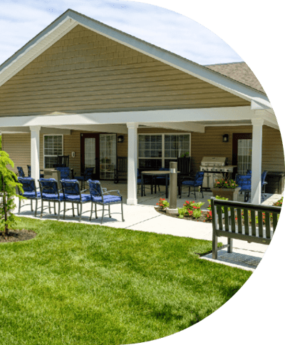 Outdoor seating area at a senior living facility