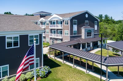 Aerial view of the facility building and entrance