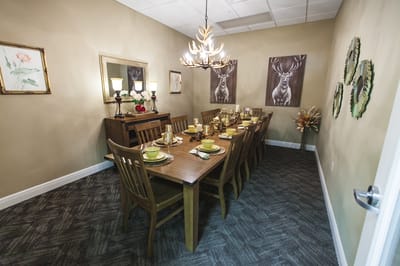 Elegant dining room setup with a long table