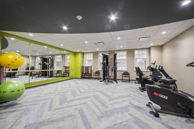 Interior view of a fitness room with equipment