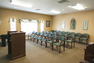 Interior view of a quiet seating area with chairs