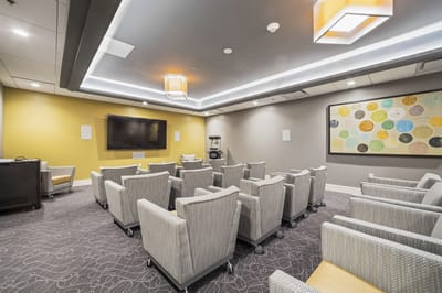 Interior view of a common area with seating