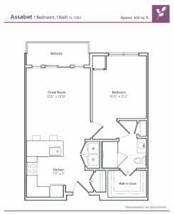 Architectural floor plan for a one-bedroom apartment