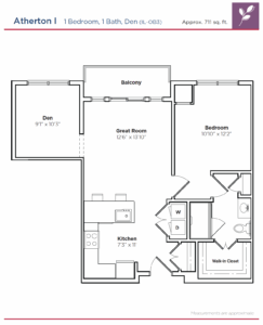 Architectural floor plan of a 1-bedroom unit