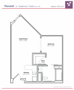 Architectural floor plan of a junior bedroom and bath