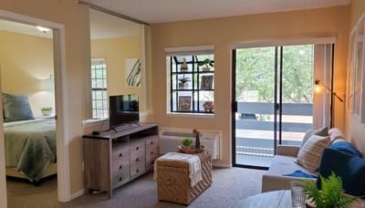 Cozy living area of a resident unit with plants