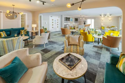 Bright and inviting common area of a senior living facility