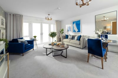 Bright and modern interior living space with furniture