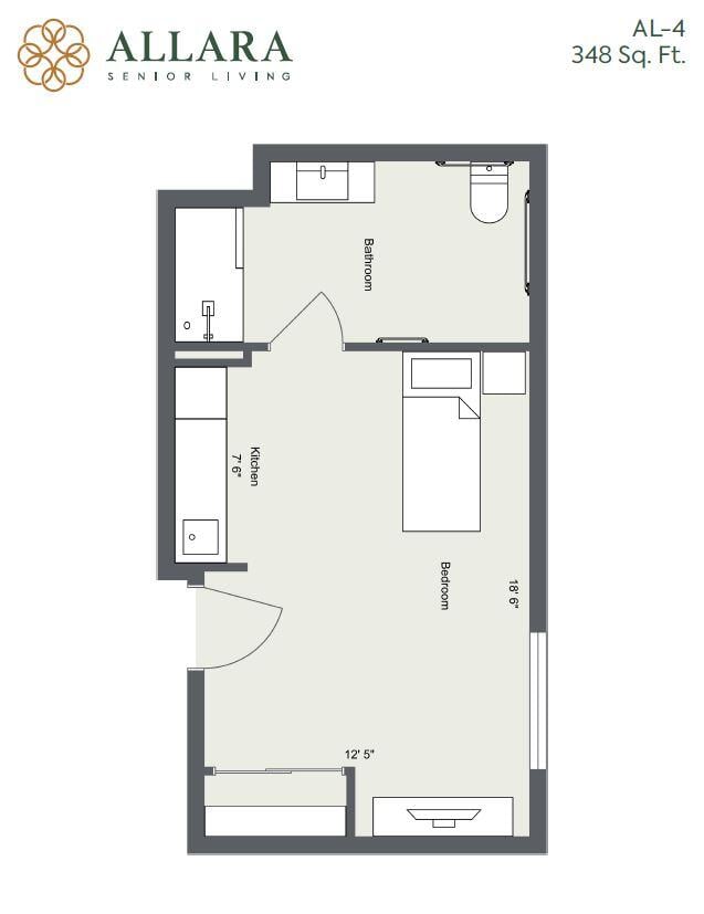 Architectural floor plan of a small resident unit