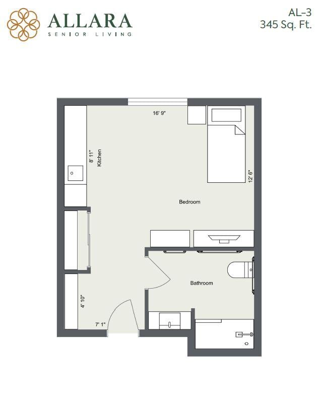 Floor plan of a one-bedroom apartment