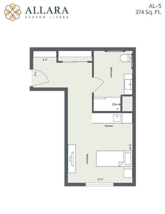 Architectural floor plan of a resident unit.