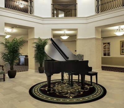 Elegant piano in a spacious lobby area