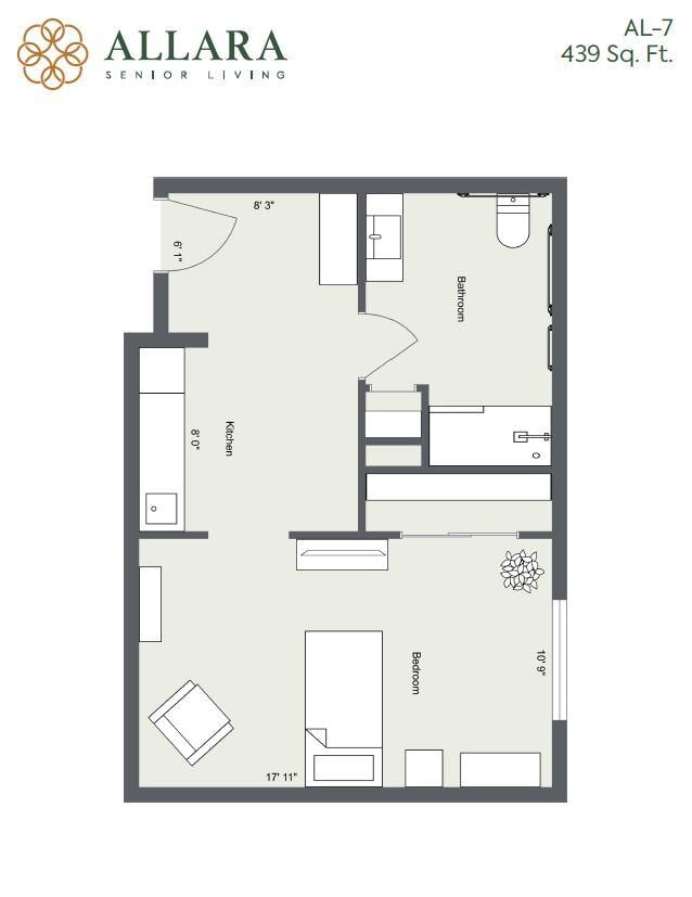 Architectural floor plan of a resident unit