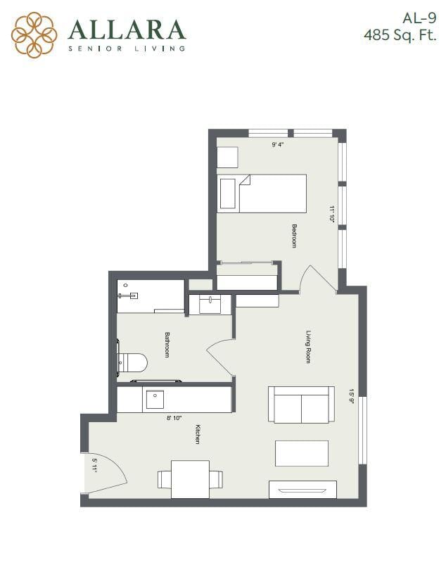 Architectural floor plan of a living unit