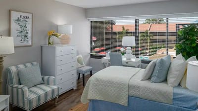 Well-decorated interior of a private resident room