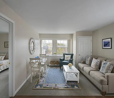 Cozy living area in a senior living apartment