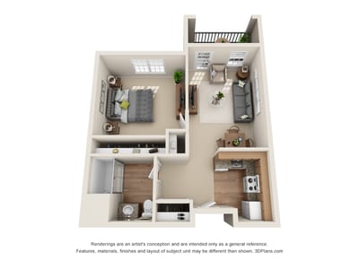 Floor plan of a one-bedroom apartment layout