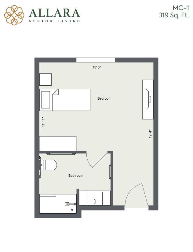 Architectural floor plan of a resident room