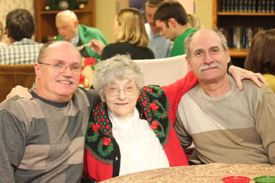 Residents posing together in a common area
