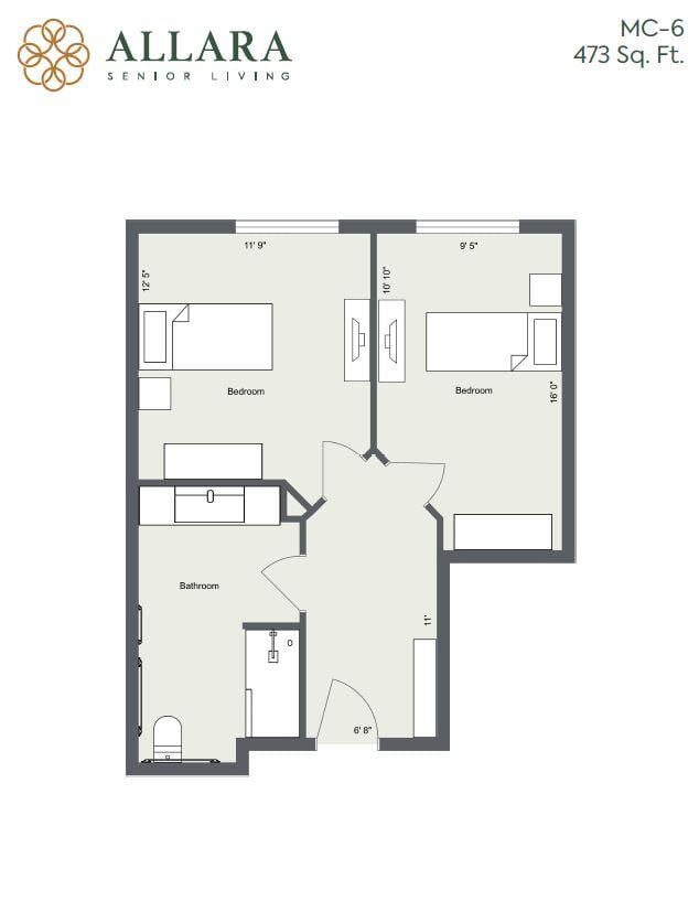 Floor plan of a two-bedroom unit