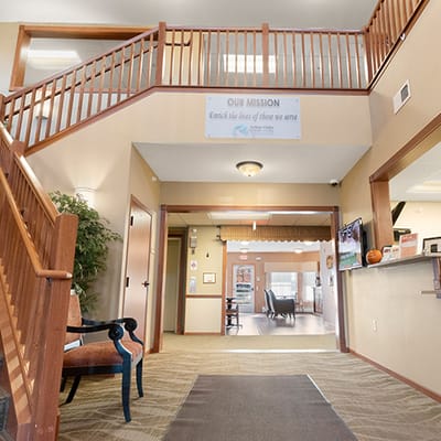 Interior view of a senior living facility lobby