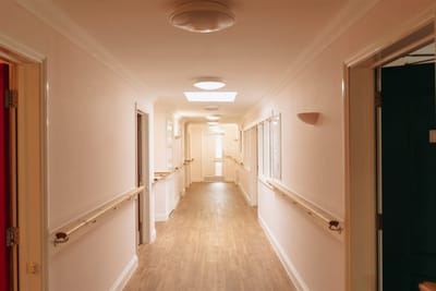 Brightly lit corridor in a care home