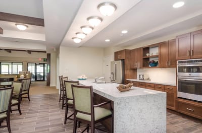 Bright and modern common area with kitchen space