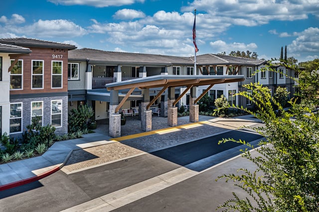 Entrance of Allara Senior Living with a covered area
