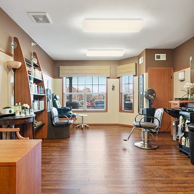 Interior view of a beauty salon in a senior living facility