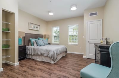 Well-furnished private resident room with bed and desk