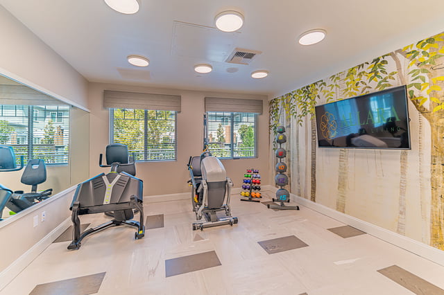 Interior view of a fitness area with exercise equipment