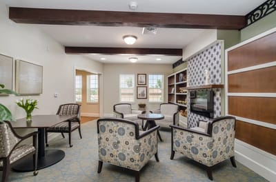 Bright common area with seating and decor