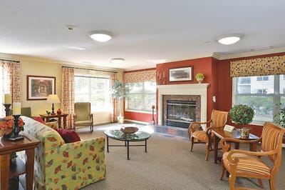 Cozy common area with fireplace and seating