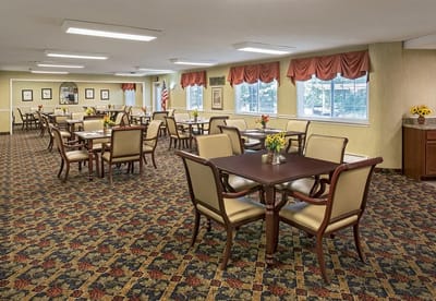 Interior dining area with tables and chairs