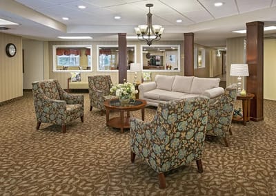Cozy common area with seating and decorative elements