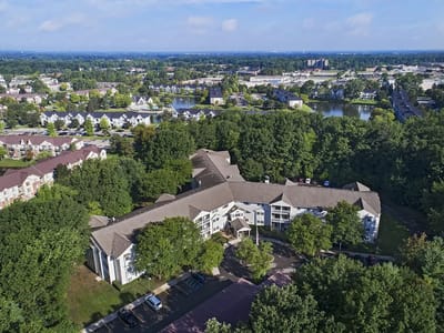 Aerial view of American House Westland Hunter and surrounding area