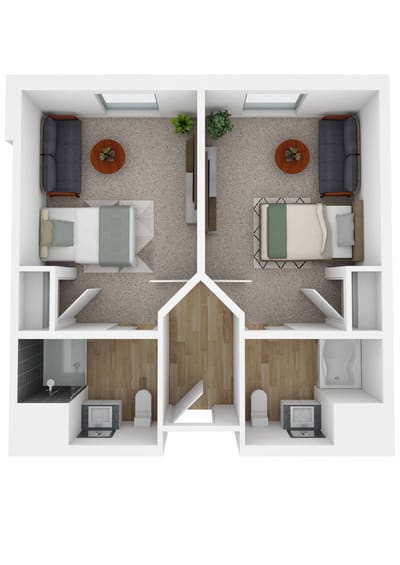 Architectural floor plan of a shared living unit