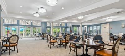 Bright dining area with elegantly set tables
