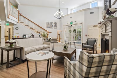 Bright common area with seating and decor