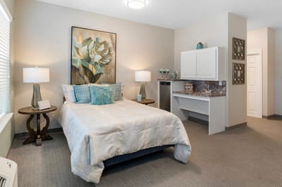 Cozy bedroom setup in a senior living facility